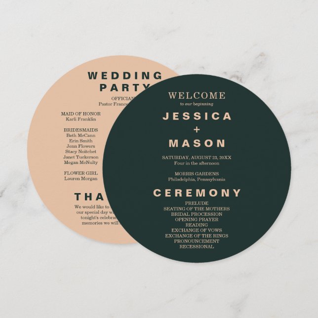 Modern Boho Earth Tone Circle Wedding Program (Front/Back)