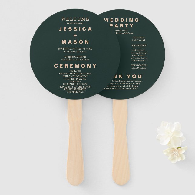 Modern Boho Earth Tone Circle Wedding Program Hand Hand Fan (Front and Back)