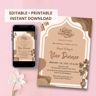 Modern Boho Earth Tone Islamic Arch Iftar Invitation