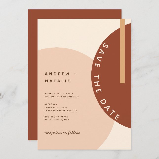 Modern Boho Earth-toned Abstract Circles Wedding S Save The Date (Front/Back)