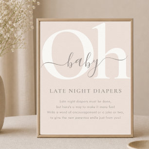 Modern Boho Earthy Baby Shower Late Night Diapers Poster