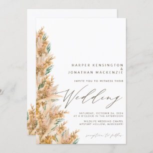 Modern Boho Elegant Pampas Grass Wedding Invitation