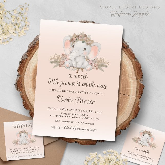 Modern Boho Elephant Baby Shower Book Request Enclosure Card (Boho Elephant Baby Shower Enclosure Cards Diaper Raffle & Books for Baby with Invitation)