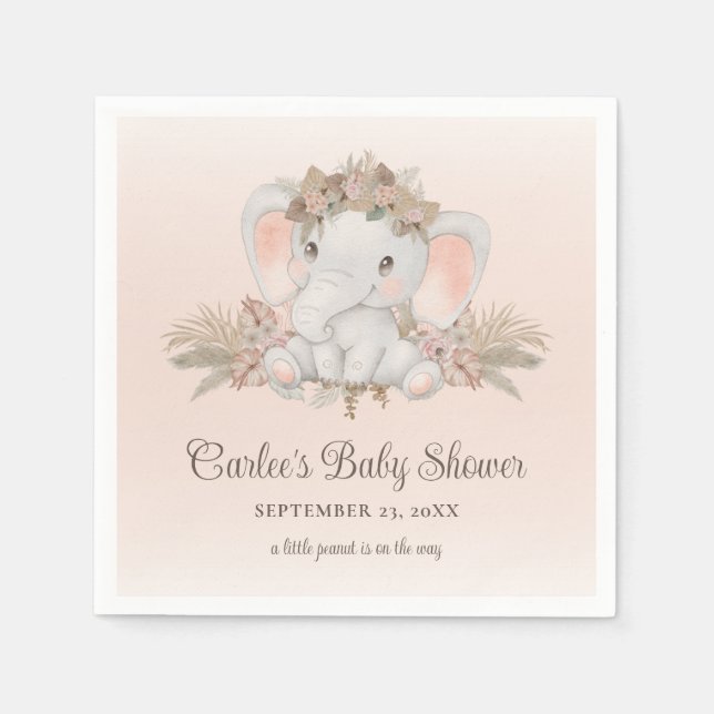 Modern Boho Elephant Gender Neutral Baby Shower Napkin (Front)
