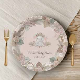 Modern Boho Elephant Gender Neutral Baby Shower Paper Plate