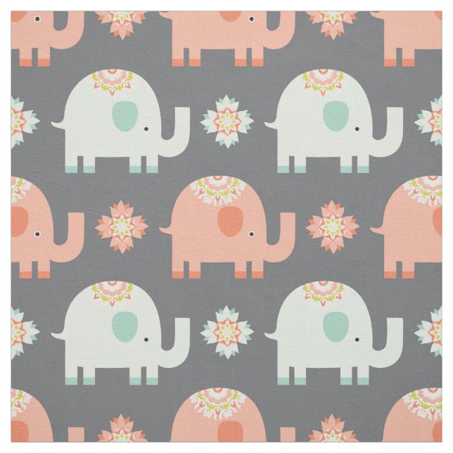 Modern Boho Elephant Nursery Fabric (Swatch)