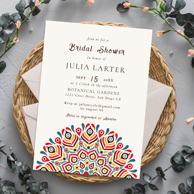 Modern Boho Ethnic Floral Mandala Bridal Shower Invitation (Creator Uploaded)
