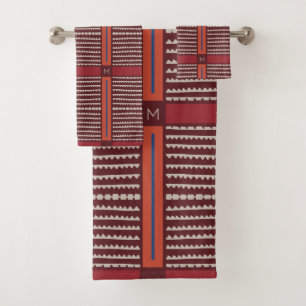 Modern Boho Ethnic Geometric Multi Burgundy Bath Towel Set