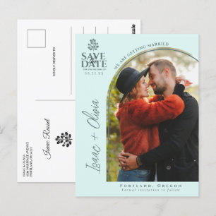 Modern Boho Eucalyptus Arch Photo Save The Date Postcard
