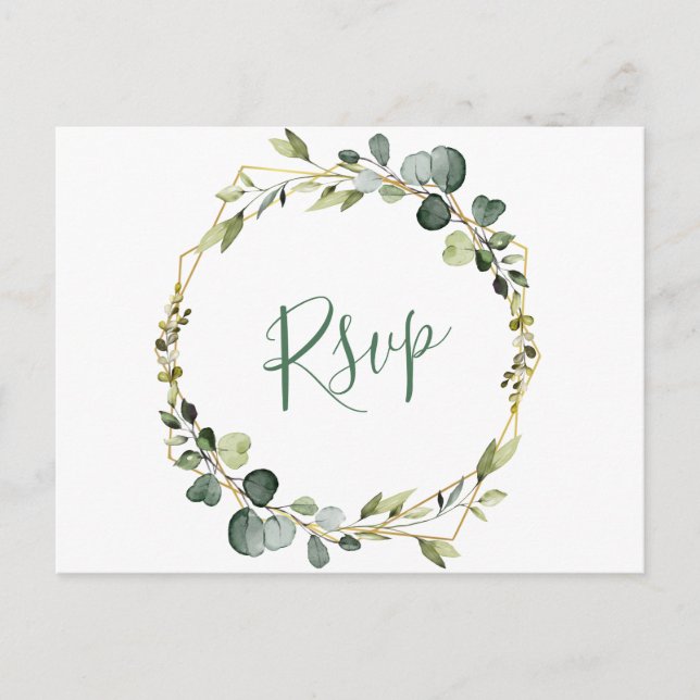 Modern Boho Eucalyptus Wreath Frame Wedding RSVP Postcard (Front)