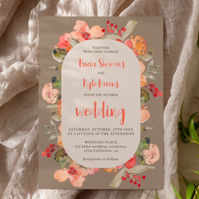 Modern Boho fall terracotta khaki floral wedding Invitation (Modern Boho fall terracotta khaki floral wedding Invitation)