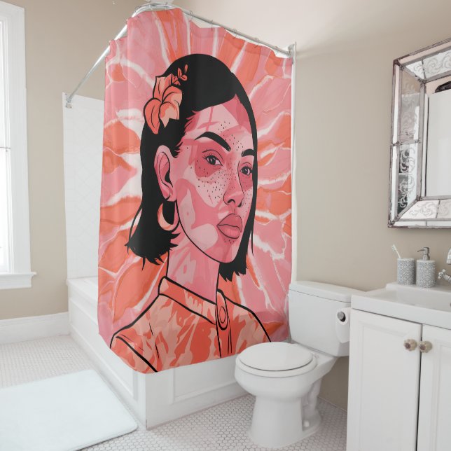 Modern boho feminine minimalist art shower curtain (In Situ)
