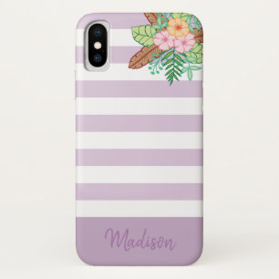 Modern Boho Floral and Stripes iPhone X Case