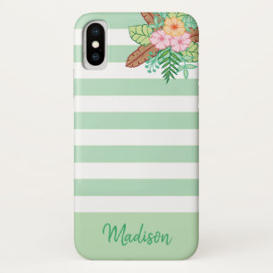 Modern Boho Floral and Stripes iPhone X Case