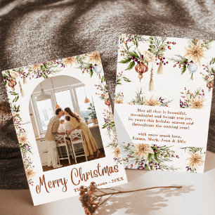 Modern Boho Floral Arch Merry Christmas 1 Photo Invitation