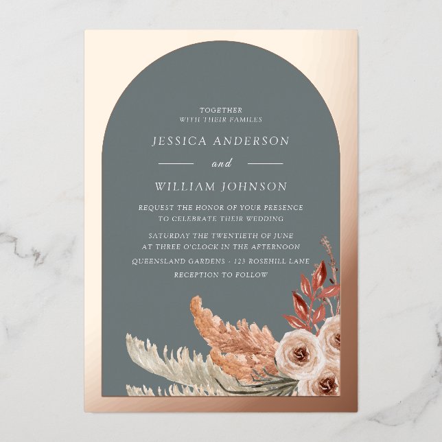 Modern Boho Floral Bohemian Wedding Rose Gold (Front)