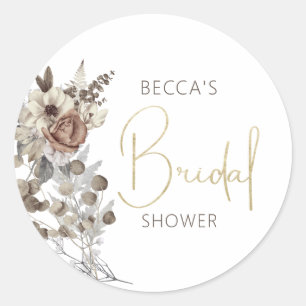 Modern Boho Floral Bridal Shower Classic Round Sticker