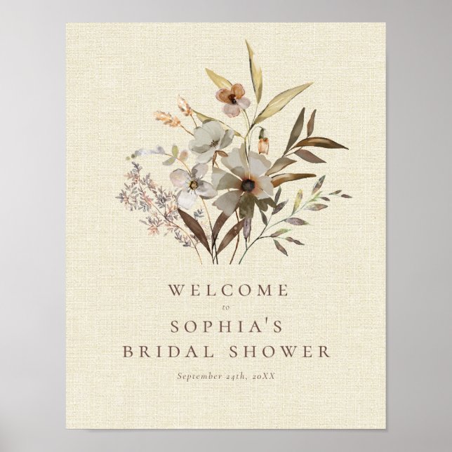Modern Boho Floral Bridal Shower Welcome Sign (Front)
