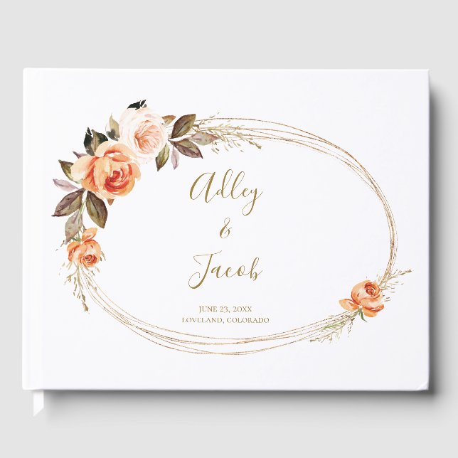 Modern Boho Floral Burnt Orange Wedding Guest Book (Front)