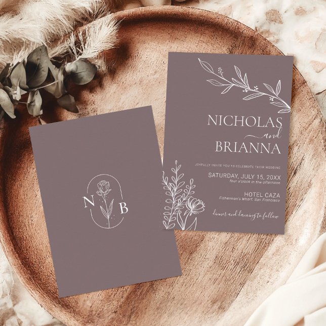Modern Boho Floral Cinnamon Slate Wedding Invitation (Creator Uploaded)