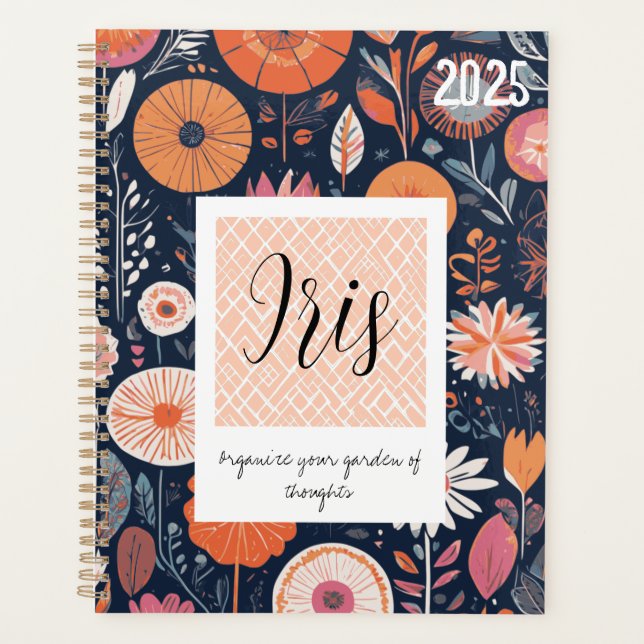 Modern Boho Floral Design in Navy and Peach Planner (Front)