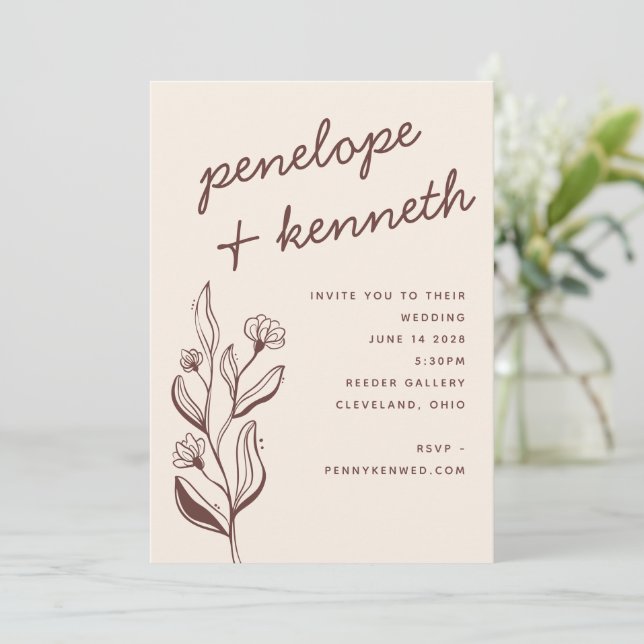 Modern Boho Floral Earthy Fall Rust Wedding Invitation (Standing Front)