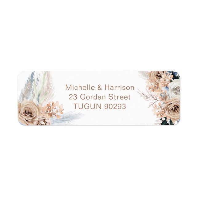 Modern Boho Floral Fall Return Address Wedding Label (Front)