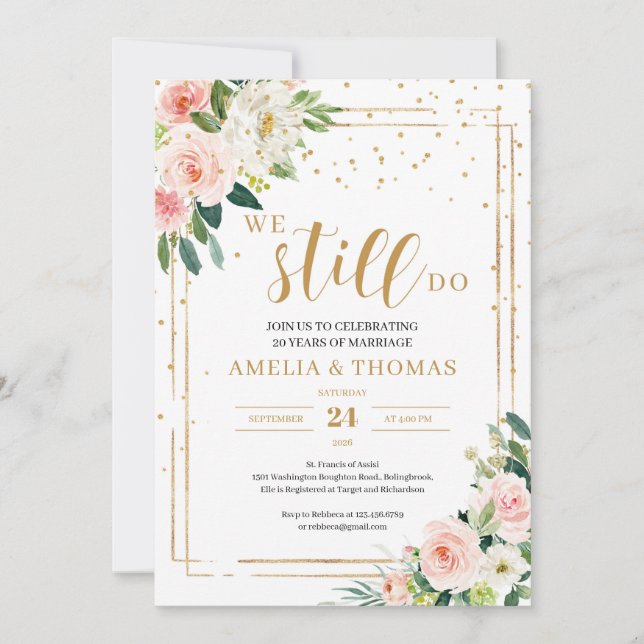 Modern Boho Floral gold geometric we still do Invitation (Front)