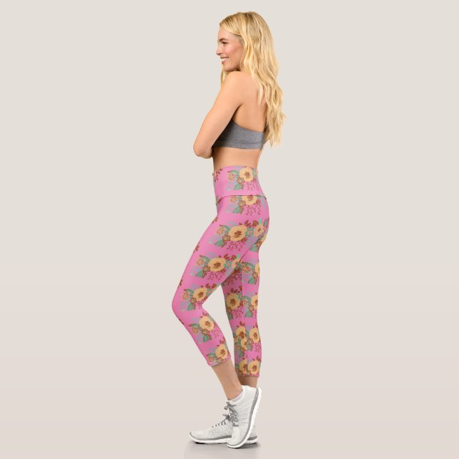 Modern Boho Floral Home Decor Capri Leggings (Left)