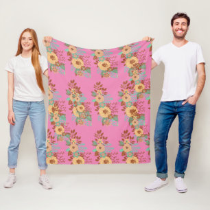 Modern Boho Floral Home Decor Fleece Blanket