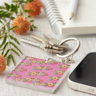 Modern Boho Floral Home Decor Key Ring