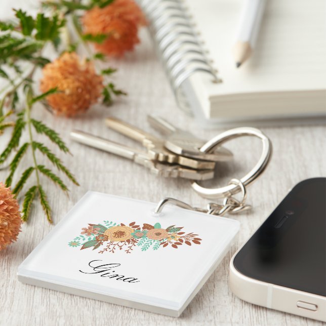  Modern Boho Floral  Key Ring (Front Right)