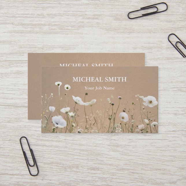 Modern Boho Floral Kraft  Business Card (Front/Back In Situ)