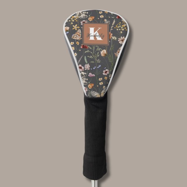 Modern Boho Floral Monogram Name Golf Head Cover (Creator Uploaded)