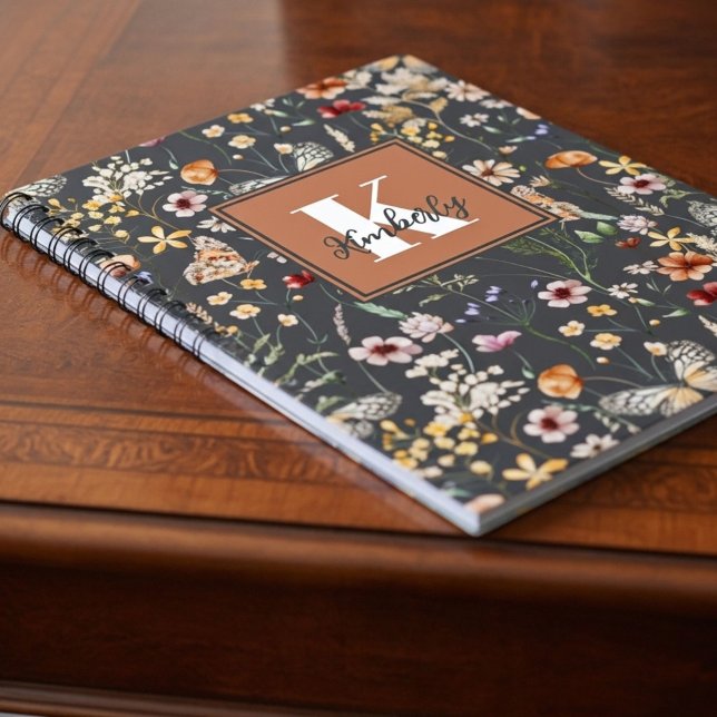 Modern Boho Floral Monogram Name Notebook (Creator Uploaded)