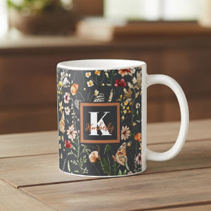 Modern Boho Floral Monogrammed Coffee Mug