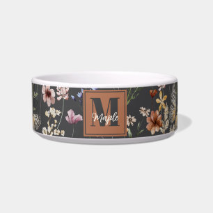 Modern Boho Floral Monogrammed Pet Bowl