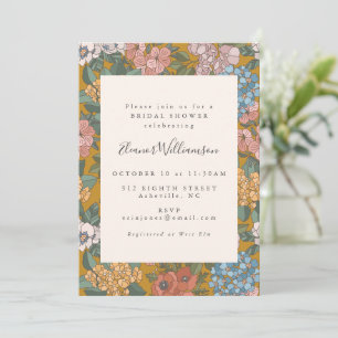 Modern Boho Floral Mustard Yellow Bridal Shower Invitation
