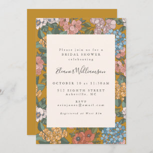 Modern Boho Floral Mustard Yellow Bridal Shower Invitation