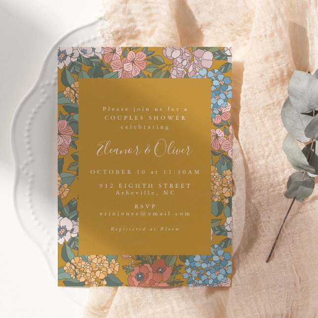 Modern Boho Floral Mustard Yellow Couples Shower Invitation (Creator Uploaded)
