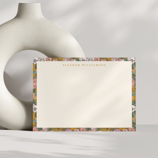 Modern Boho Floral Mustard Yellow Personalised Card (Creator Uploaded)