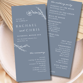 Modern Boho Floral Outline in Dusty Steel Blue 