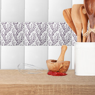 Modern Boho Floral Pattern Plum White Ceramic Tile