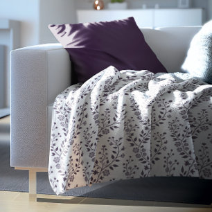 Modern Boho Floral Pattern Plum White Fleece Blanket