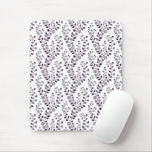 Modern Boho Floral Pattern Plum White Mouse Pad