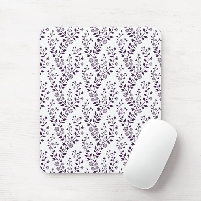 Modern Boho Floral Pattern Plum White Mouse Pad (With Mouse)