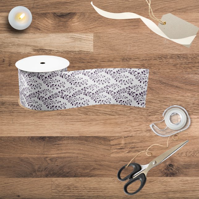 Modern Boho Floral Pattern Plum White Satin Ribbon (Creator Uploaded)