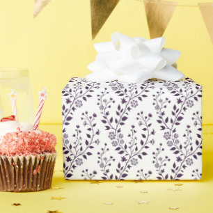 Modern Boho Floral Pattern Plum White Wrapping Paper