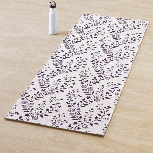 Modern Boho Floral Pattern Plum White Yoga Mat (In Situ)