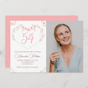 Modern Boho Floral Photo 54th birthday invitation